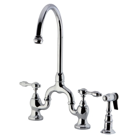 Kingston Brass KS7791TALBS Bridge Kitchen Faucet W/ Brass Sprayer, Polished Chrome KS7791TALBS